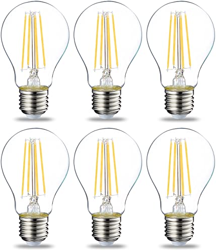 Amazon Basics Warmweiß LED-Leuchtmittel, Edison-Sockel E27, 7 W (entspricht 60-W-Glühbirne), nicht dimmbar, klares Filament, 6er-Pack von Amazon Basics