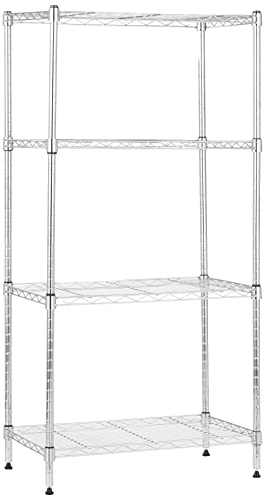 Amazon Basics Lageregal mit 4 Regalböden, schmal, höhenverstellbare Ablageflächen und verstellbare Nivellierfüße, max. Gewicht 363 kg, 58.9 x 34 x 121.9 cm, Chromfarben von Amazon Basics