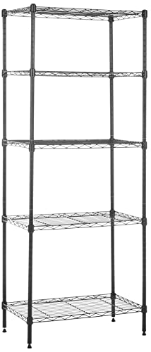 Amazon Basics schmaler Aufbewahrungsschrank mit 5 Regalböden, höhenverstellbaren Einlegeböden und Nivellierfüßen, Schwarz, 60.1 x 35.6 x 152.4 cm, ohne Rollen von Amazon Basics