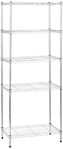 Amazon Basics schmaler Aufbewahrungsschrank mit 5 Regalböden, höhenverstellbaren Einlegeböden und Nivellierfüßen, max. 453 kg Gewicht, Chrom, 34 cm T x 58.9 cm B x 152.5 cm H von Amazon Basics