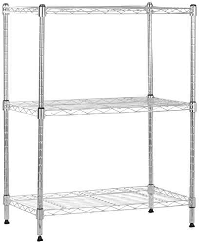 Amazon Basics Lagerregal mit Höhenverstellbaren und Nivellierfüßen - Max. Gewicht 340 kg, 3 Regalböden, Chrom, 34.04 x 58.93 x 76.2 cm von Amazon Basics