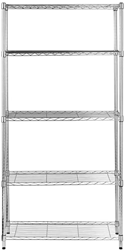 Amazon Basics Aufbewahrungseinheit mit 5 Regalböden, höhenverstellbaren Einlegeböden und Nivellierfüßen, Maximalgewicht 680 kg, Chrom, 36 D x 91 W x 183 H cm von Amazon Basics