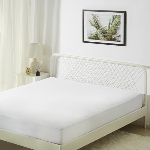 Amazon Basics Matratzenschoner - 45 cm Tiefe wasserdichte Geräuschlose Waschbare Matratzenauflage, 160 x 200 cm, Weiß von Amazon Basics