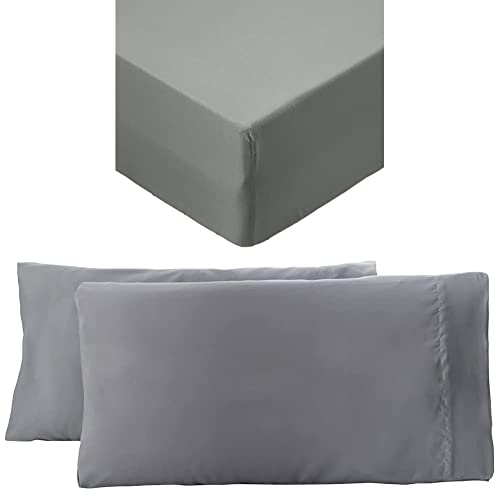 Amazon Basics Microfiber Fitted Single Sheet - Dark Grey, King Size (150 x 200 x 30cm) and Amazon Basics Pillowcase, Dark Grey, 50x75x2 von Amazon Basics