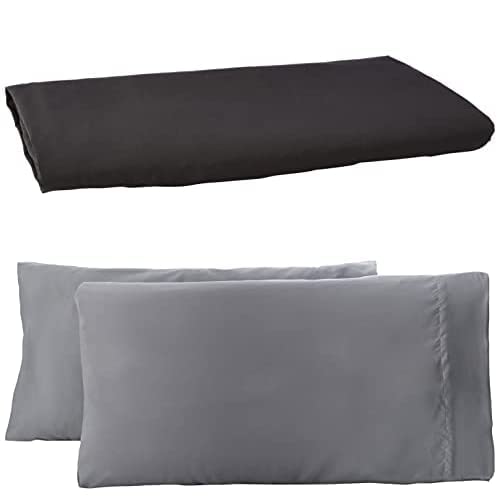 Amazon Basics Microfiber Flat Sheet, 275 x 275 cm - Black and Amazon Basics Pillowcase, Dark Grey, 50x75x2 von Amazon Basics