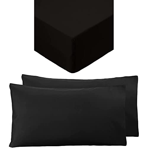 Amazon Basics Microfibre Fitted Sheet, Single, Black and Amazon Basics Microfiber Pillowcases, Black – Set of Two von Amazon Basics