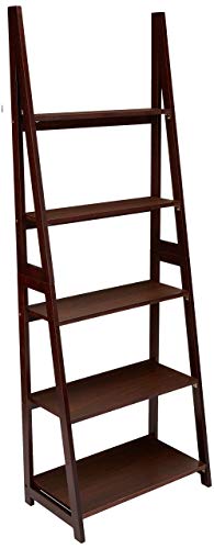Amazon Basics Modernes Leiter-Bücherregal mit 5 Ebenen, Rahmen aus massivem Kautschukholz - Braun (Espresso), 36 cm x 63 cm x 178 cm (T x B x H) von Amazon Basics
