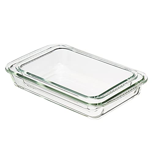 Amazon Basics Quadrat Ofenfeste Auflaufformen aus Glas, 2er-Set, rechteckig (3 l und 1.5 l), Transparent von Amazon Basics