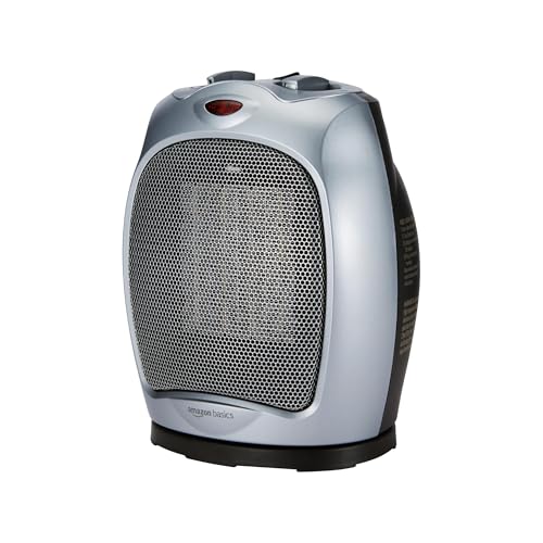 Amazon Basics Oszillierende Keramik-Standheizung, 1800 W, mit verstellbarem Thermostat - Silberfarben von Amazon Basics