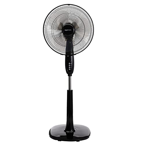 Amazon Basics Oszillierender Dual-3-Blatt-Standventilator, digital, mit Fernbedienung, Schwarz von Amazon Basics