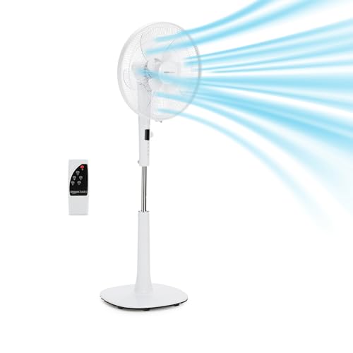 Amazon Basics Standventilator 40 cm mit DC-Motor, 12 Geschwindigkeiten und Fernbedienung, 3 Windmodi, Doppelschicht-Rotorblätter, Timer, Energieeffizient und Leiser DC-Motor (28W), Weiß von Amazon Basics