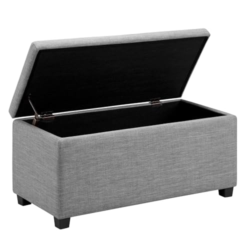 Amazon Basics Bank für den Eingangsbereich, rechteckig, gepolstert, mit Stauraum, Schlafzimmer, Flur, Polsterhocker, Leinenoptik, Hellgrau, 42 x 91 x 43 cm von Amazon Basics