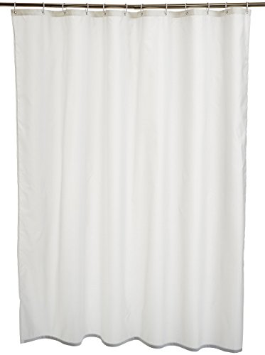 Amazon Basics Duschvorhang, Wasser- und schimmelresistenter Stoff, Badezimmervorhang mit Ösen und Haken, maschinenwaschbar, 183 x 183 cm, Weiß von Amazon Basics