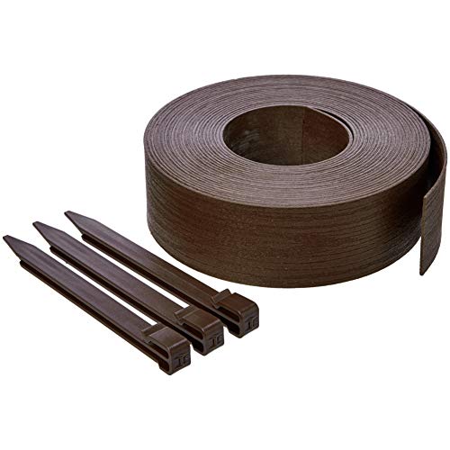 Amazon Basics Raseneinfassung mit 10 Pfählen, 8 cm/3 Zoll x 12 m/40 Fuß, Braun von Amazon Basics