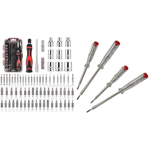 Amazon Basics Ratschenschlüssel magnetisch und PräzisionsSchraubendreher für Elektronik & H+H Werkzeug 45200 45500 VDE Standardprüfer, Spannungsprüfer/Phasenprüfer-Set von Amazon Basics