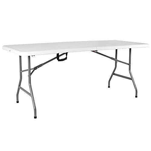 Amazon Basics Rechteckig Hochleistungsbock Picknick Klapptisch, Serviertisch, Silber, 6 Fuß, 75x183x72 cm von Amazon Basics