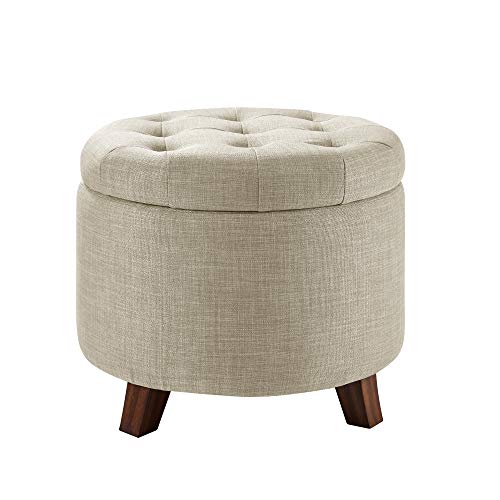 Amazon Basics Polsterhocker, rund, gepolstert und getuftet, mit Stauraum, für Eingangsbereich, Flur, Wohnzimmer, Leinen, Beige, 50.8 x 43.2 x 50.8 cm von Amazon Basics