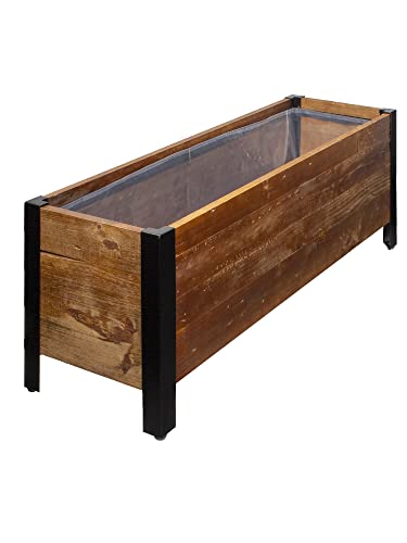 Amazon Basics Rechteckiger Garten-Übertopf aus recyceltem Holz, Braun, 94 x 32 x 39 cm von Amazon Basics