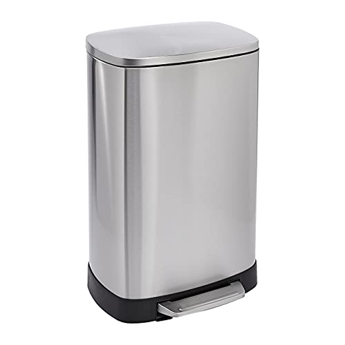 Amazon Basics Rechteckiger Mülleimer mit Soft-Close-Funktion und hohem Boden, 50 l, Satin von Amazon Basics