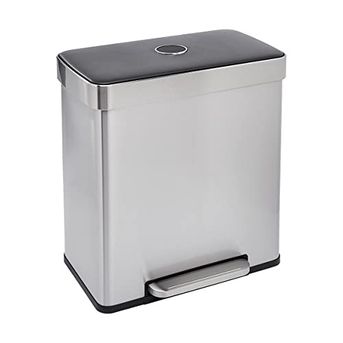 Amazon Basics Rechteckig Recycling-Mülleimer mit 2 Fächern, 60 l, Silberfarben von Amazon Basics
