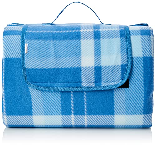 Amazon Basics Reisezubehör- Reisedecke mit wasserdichter Unterseite, 175 x 200 cm, Hellblau Karo von Amazon Basics