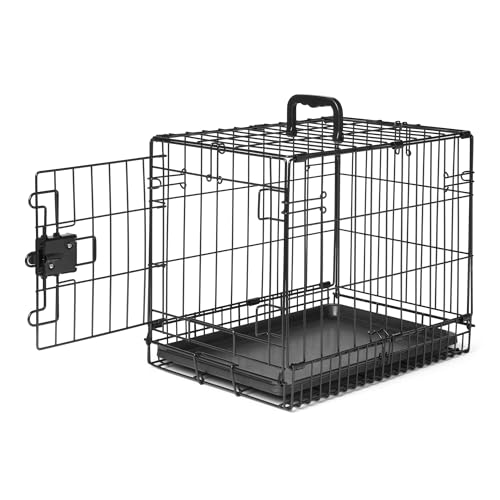 Amazon Basics Robuste, Faltbare Hundebox aus Metall mit Bodenwanne, eine Tür, 46 x 32 x 38 cm, schwarz von Amazon Basics