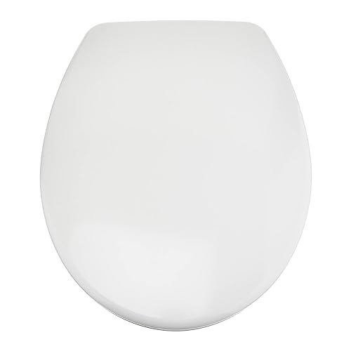 Amazon Basics Oval Robuster WC-Sitz aus Urea-Material mit Absenkautomatik, leicht abnehmbar, 37 x 42.5 cm, Universalgröße, Weiß von Amazon Basics