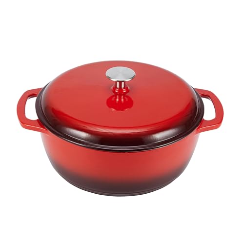 Amazon Basics Rund Bräter Schmortopf aus emailliertem Gusseisen, 4 L, Rot von Amazon Basics