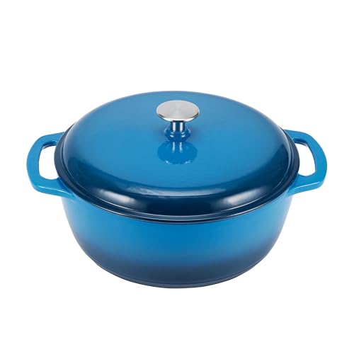 Amazon Basics Rund Bräter Schmortopf aus emailliertem Gusseisen, 5.7 L, Blau von Amazon Basics