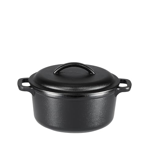 Amazon Basics Rund Schmortopf aus bereits eingebranntem Gusseisen, zwei Griffe, 1.9 l, Schwarz von Amazon Basics