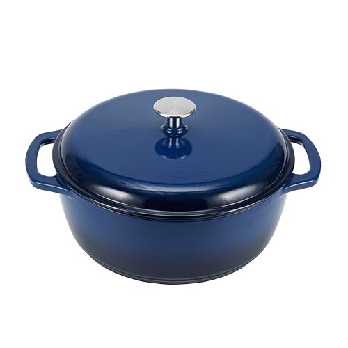 Amazon Basics Rund Schmortopf aus emailliertem Gusseisen, 5.6 l, Marineblau von Amazon Basics