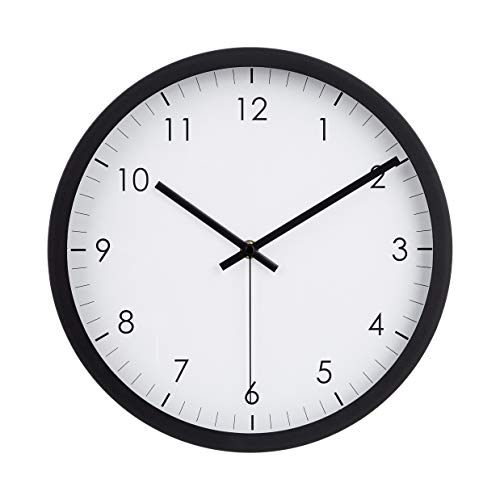 Amazon Basics Klassische 30 cm Leicht Ablesbare Lautlose Batteriebetriebene Runde Wanduhr, Schwarz von Amazon Basics
