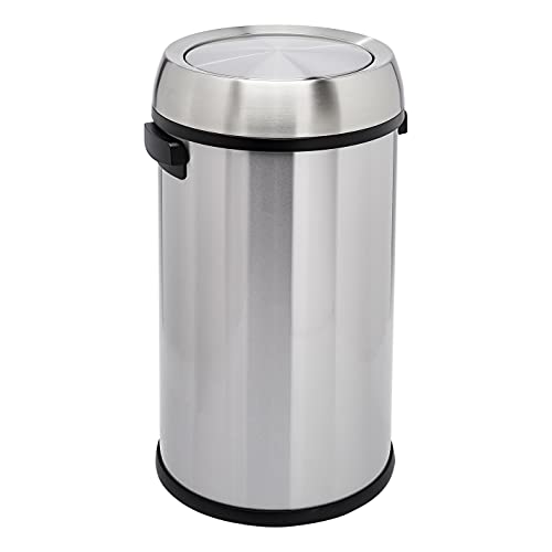 Amazon Basics Rund Zylindrisch Mülleimer aus Edelstahl mit Schwingdeckel, 65 l, Silber/Schwarz von Amazon Basics