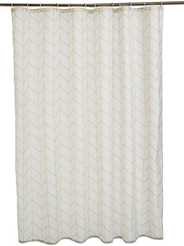 Amazon Basics Schimmelresistenter Duschvorhang mit Haken, 183 x 183 cm, natürliches Fischgrätenmuster von Amazon Basics