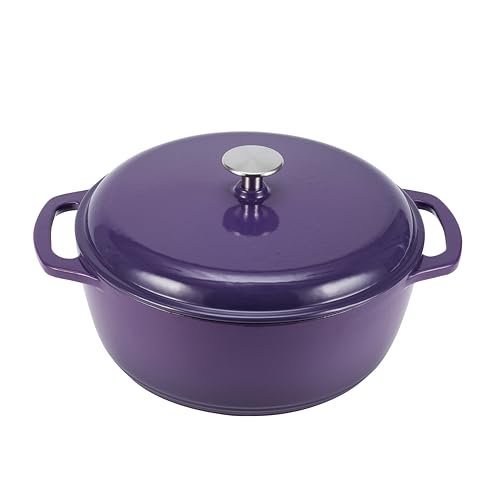 Amazon Basics Schmortopf aus Rund emailliertem Gusseisen, 5.7 l, Violett von Amazon Basics