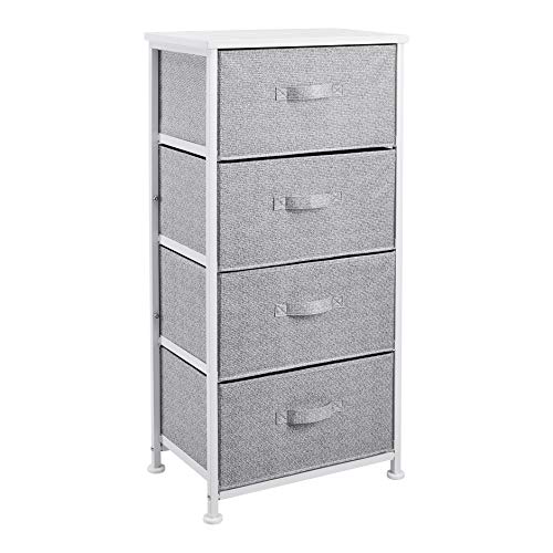 Amazon Basics Schubladenschrank-Ordnungssystem mit Stabilem Metallrahmen und 4 Herausnehmbaren Schubladen aus Stoff, Weiß von Amazon Basics