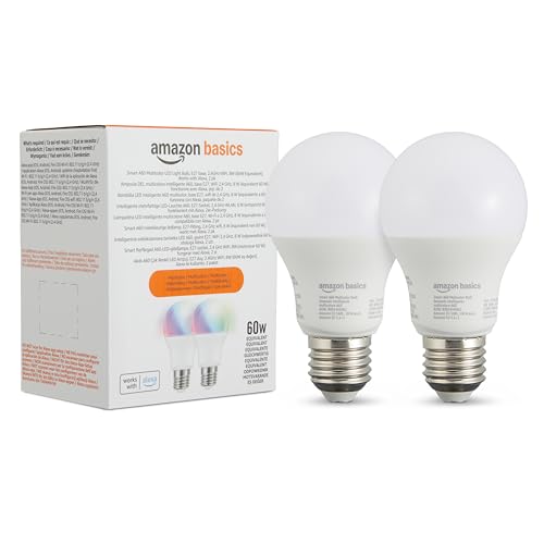 Amazon Basics Smarte A60 LED-Glühbirne, farbenwechselnd, E27, 2,4 GHz WLAN, 8 W (entspricht 60 W), funktioniert nur mit Alexa, Mehrfarbig, 1 Stück von Amazon Basics
