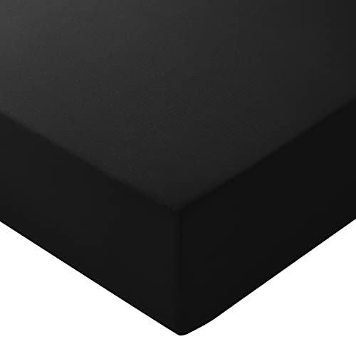 Amazon Basics Spannbettlaken, 90 x 200 x 30 cm, Mikrofaser, Spannbetttuch - Matratzenhöhe bis 30 cm, Schwarz von Amazon Basics