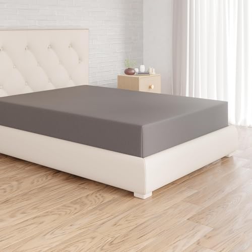 Amazon Basics Spannbettlaken, 140 x 200 cm, 100% Baumwolle, Jersey Spannbetttuch, Matratzenhöhe bis 30 cm, Dunkelgrau von Amazon Basics