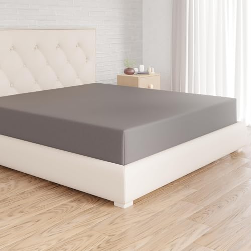 Amazon Basics Spannbettlaken, 180 x 200 cm, 100% Baumwolle, Jersey Spannbetttuch, Matratzenhöhe bis 30 cm, Dunkelgrau von Amazon Basics