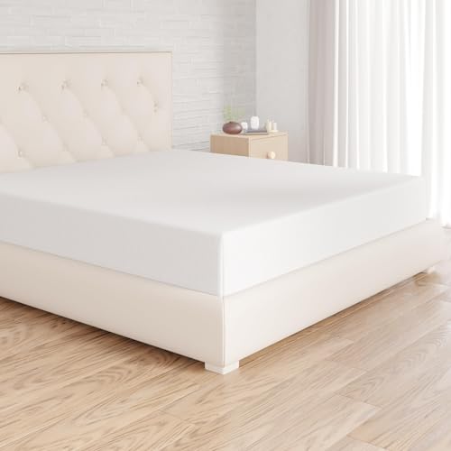 Amazon Basics Spannbettlaken, 180 x 200 cm, 100% Baumwolle, Jersey Spannbetttuch, Matratzenhöhe bis 30 cm, Weiß von Amazon Basics