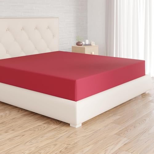 Amazon Basics Spannbettlaken, 180 x 200 x 30 cm, Mikrofaser, Spannbetttuch - Matratzenhöhe bis 30 cm, Burgunderrot von Amazon Basics