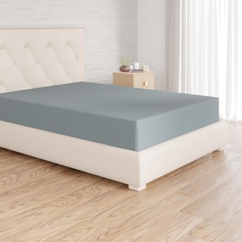 Amazon Basics Spannbettlaken, 160 x 200 x 30 cm, Mikrofaser, Spannbetttuch - Matratzenhöhe bis 30 cm, Spa Blau von Amazon Basics