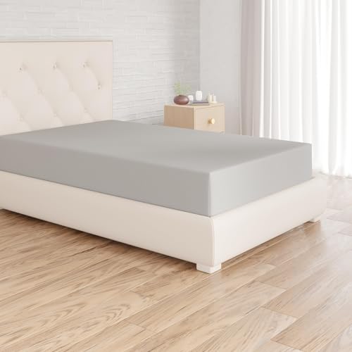 Amazon Basics Spannbettlaken, 140 x 200 x 30 cm, Mikrofaser, Spannbetttuch - Matratzenhöhe bis 30 cm, Hellgrau von Amazon Basics