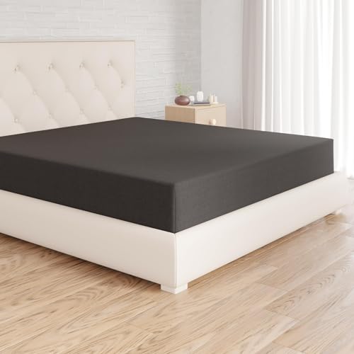 Amazon Basics Spannbettlaken, 200 x 200 x 30 cm, Mikrofaser, Spannbetttuch - Matratzenhöhe bis 30 cm, Schwarz von Amazon Basics