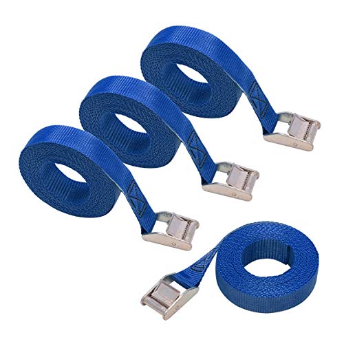 Amazon Basics Spanngurt, 2.5 m lang, 25 mm breit, Belastbarkeit 150 kg, entspricht DIN, 4 stück, 1er-Pack, Blau von Amazon Basics