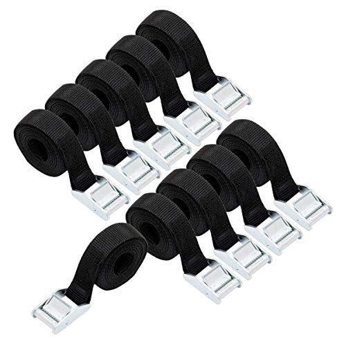 Amazon Basics Spanngurt, 2.5 m lang, 25 mm breit, Belastbarkeit 150 kg, entspricht DIN EN 12195-2, 10 stück, 1er-Pack, Schwarz von Amazon Basics