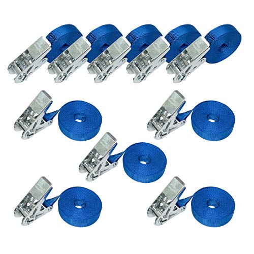 Amazon Basics – Spanngurte mit Ratschenschloss, 6 m lang, 25 mm breit, Belastbarkeit 800 kg, entspricht DIN EN 12195-2, 10 Stück, Blau von Amazon Basics