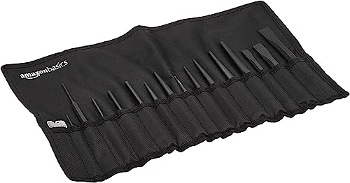 Amazon Basics Stabiles Locher- und Meißel-Set aus Chrom-Vanadium-Stahl mit Aufbewahrungstasche, 16er-Pack von Amazon Basics