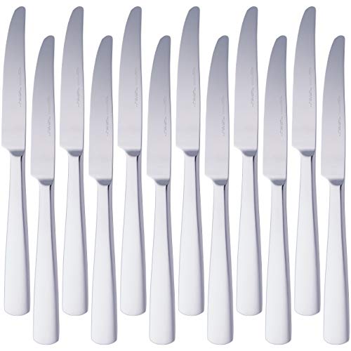 Amazon Basics Tafelmesser mit Eckiger-Rand, Edelstahl, 12er-Pack, Silberfarben von Amazon Basics